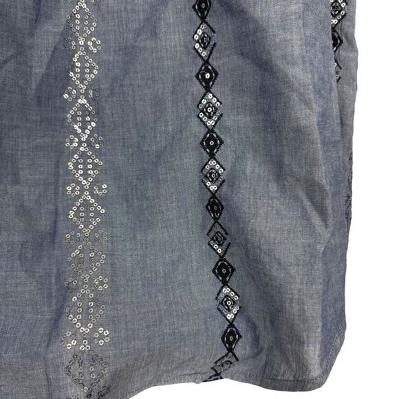 Chicos Womens Embellished Denim Chambray Embroidered Sequin Top Shirt Blue 2/ L - Picture 11 of 16